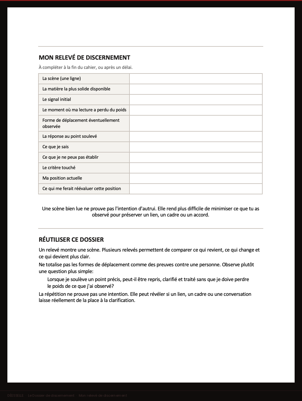 Mon relevé de discernement