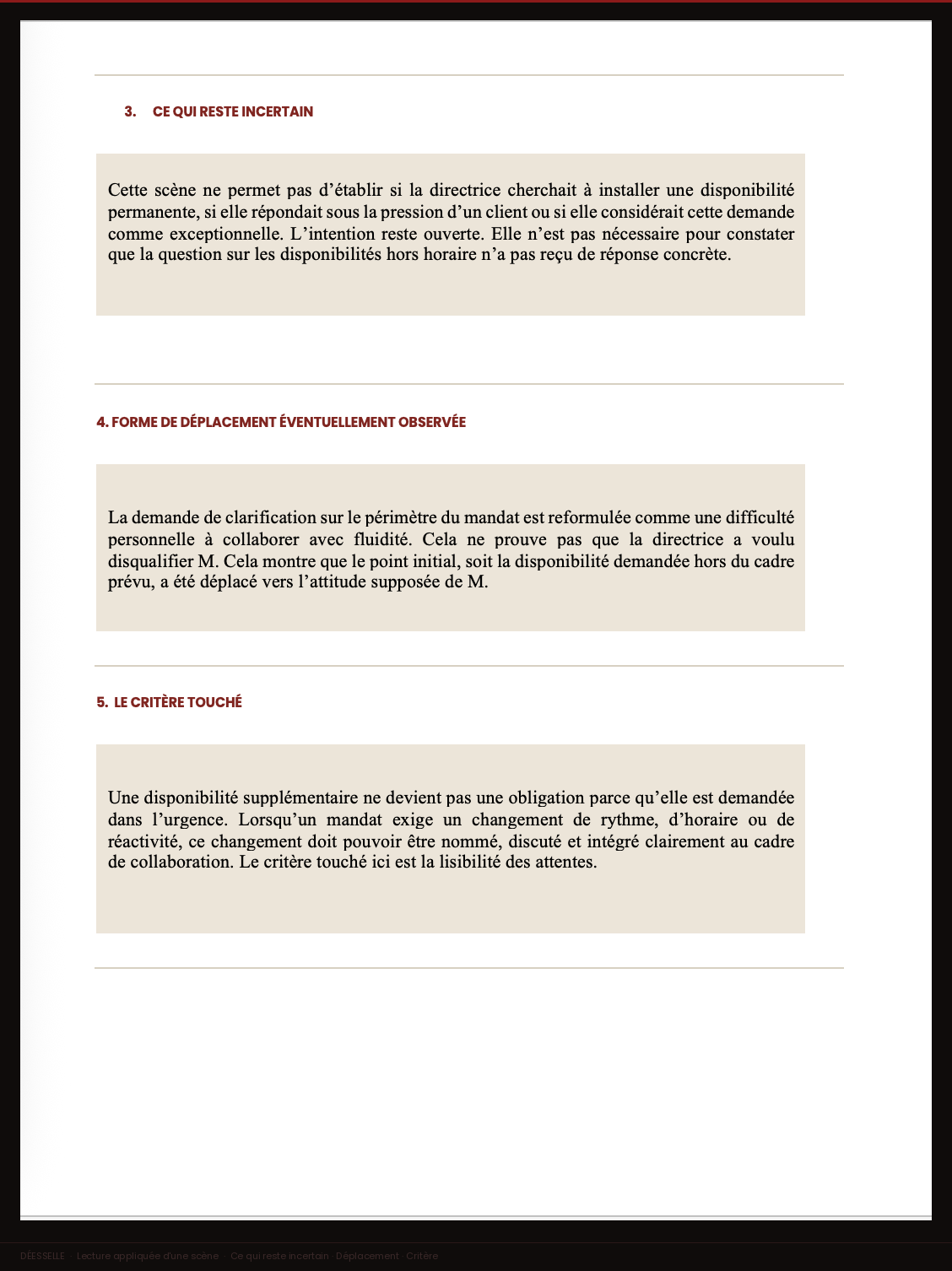 Ce qui reste incertain · Déplacement · Critère