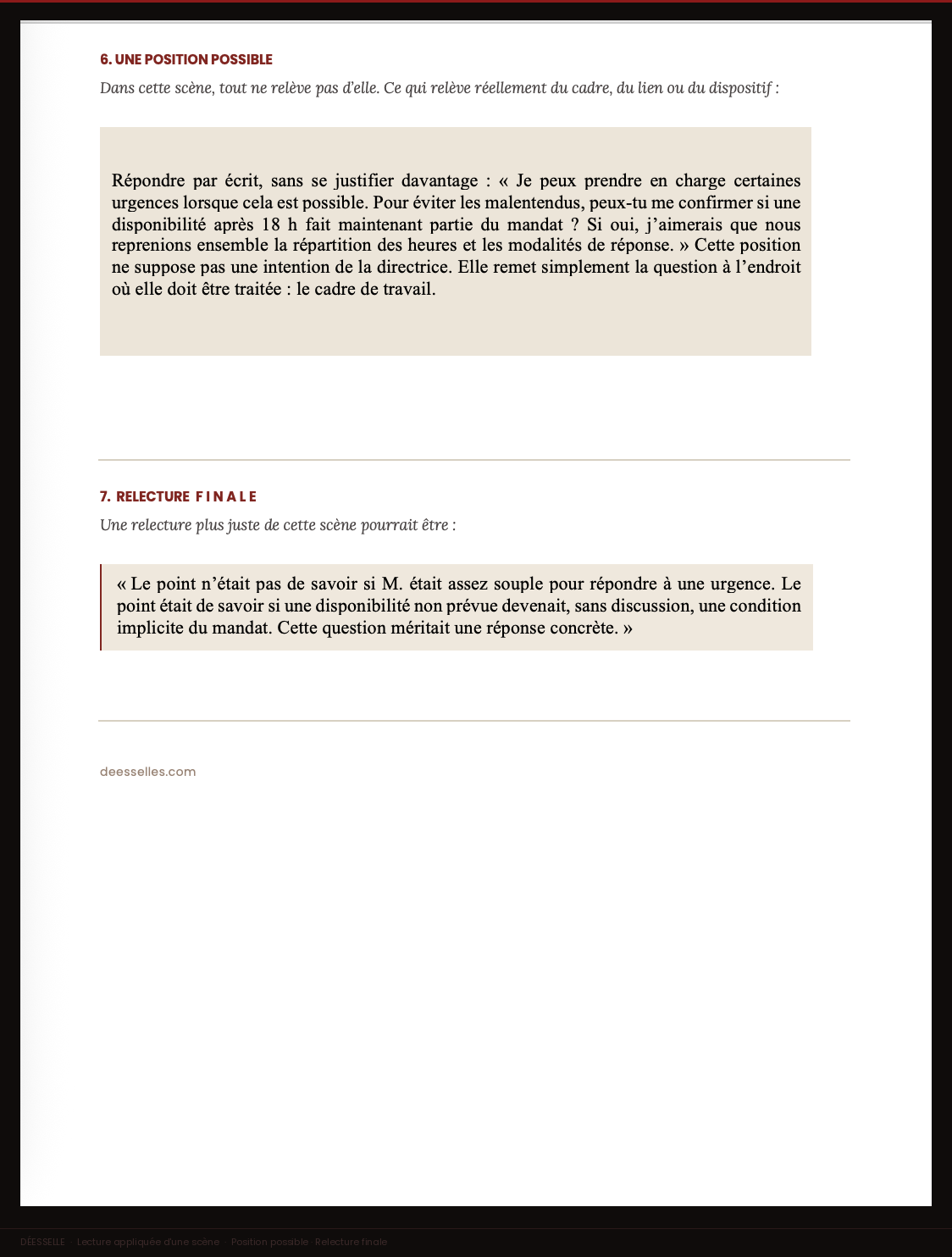 Position possible · Relecture finale